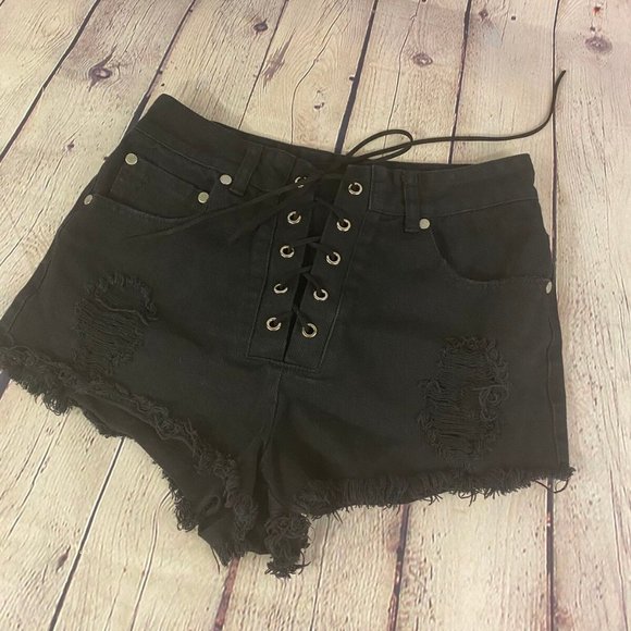 Ecru Lab Lace Up Ranger Black Distressed Shorts - Picture 4 of 8